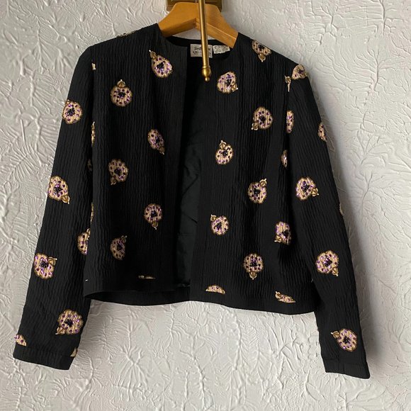 Soo Yung Lee Silk Embroidered Jacket - Size 12 - Picture 1 of 3